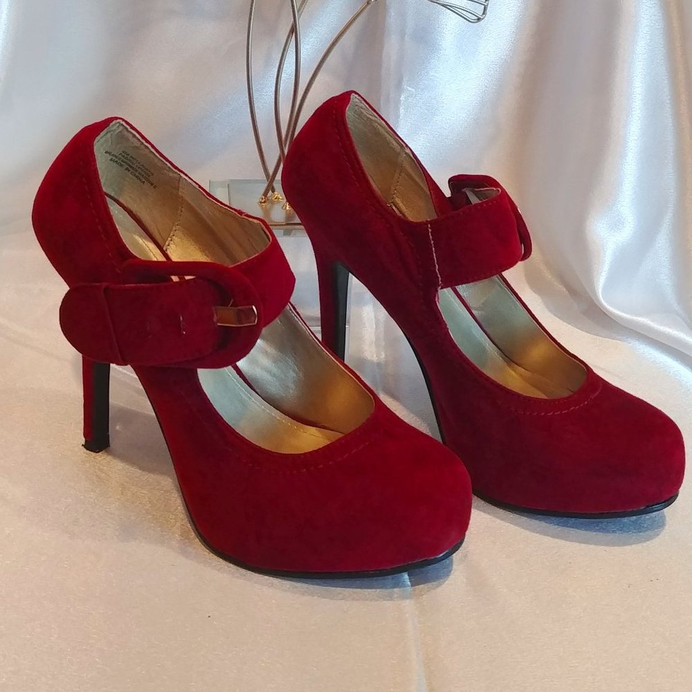 Madeline Girl Red Velvet Heels - Dress Shoes